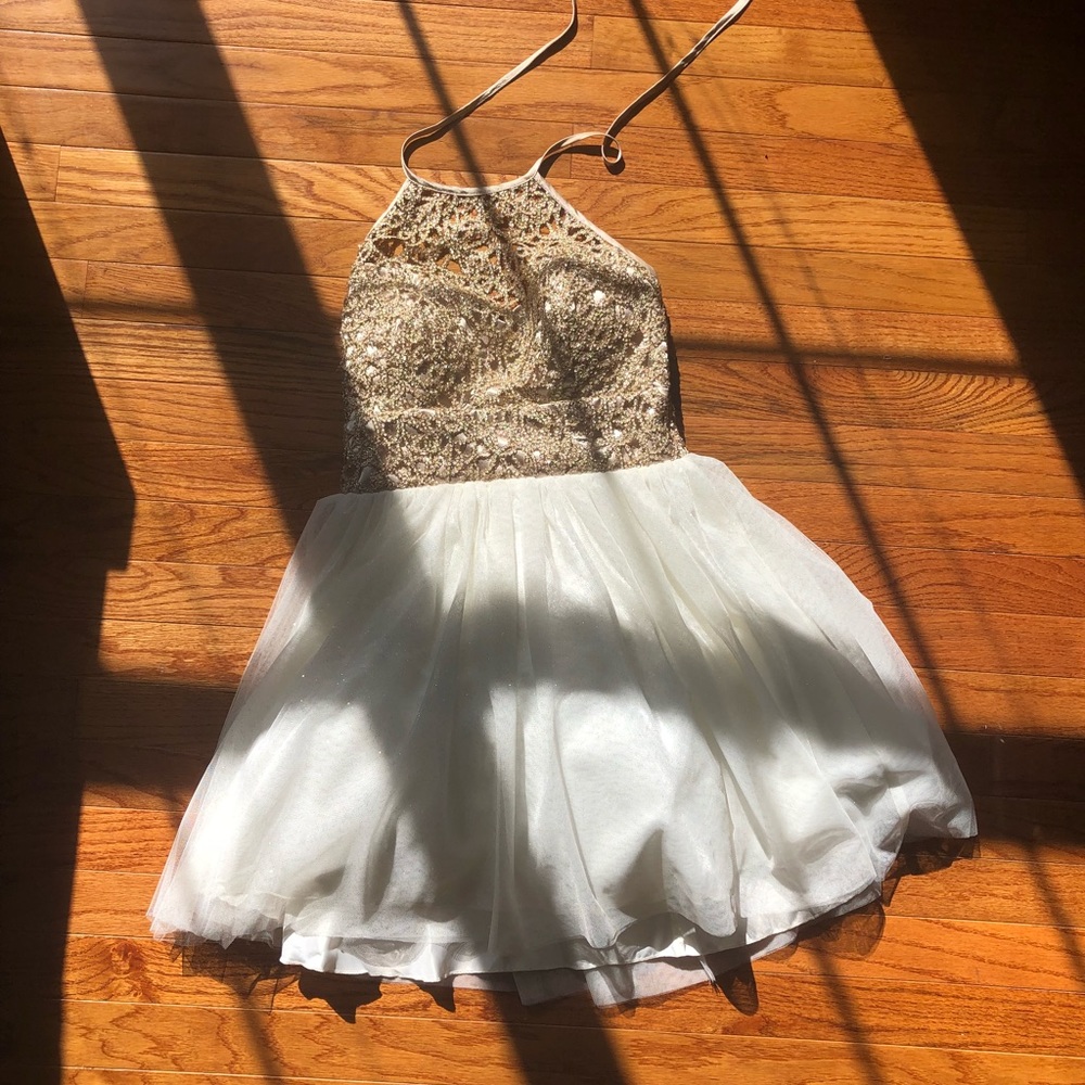 Homecoming Dress. White and gold.